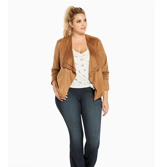 Torrid: NWOT Faux Suede Layered Drape Front Jacket - Picture 3 of 6